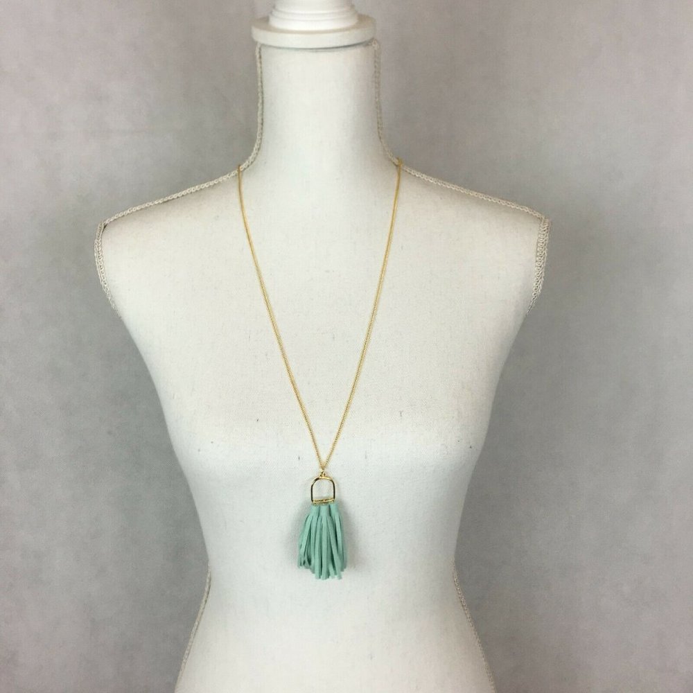 Mint Colored Suede Tassels Pendant Necklace - NEW